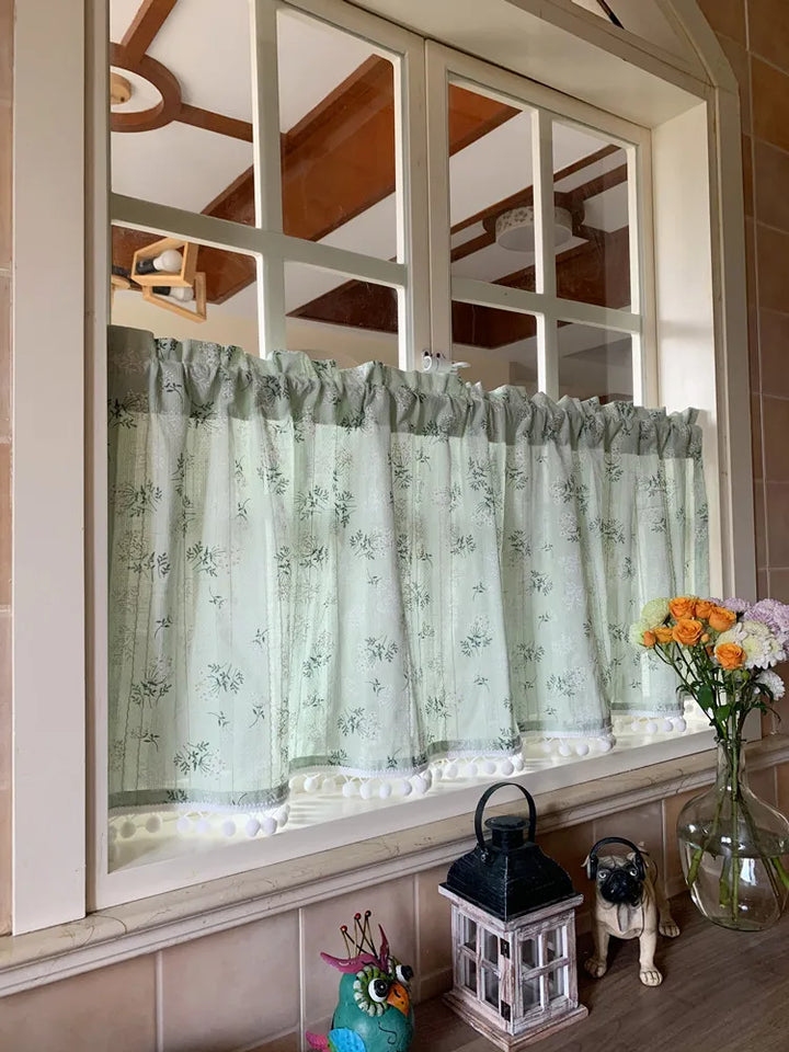 Rynx | Korean Cotton Daisy Curtains Road Pocket Shade Curtain Floral Tassels for Kitchen Bedroom Living Room Windowsill Wardrobe Curtain