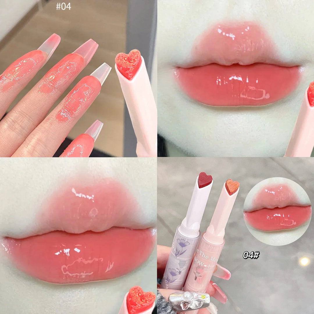 Rynx | Jelly Tint Mirror Lipstick Lip Gloss Non-sticky Cup Mirror Lip Color Heart-shaped Lipstick Moisturizing Lip Gloss Long-lasting