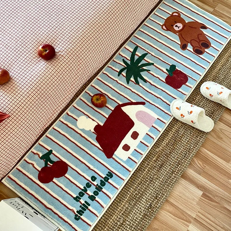 Rynx Carpet for Bedroom Living Room Bed Edge Striped Doormat Cartoon Bear Soft Fluffy Rug Girls' Room Artificial Cashmere Floor Mats