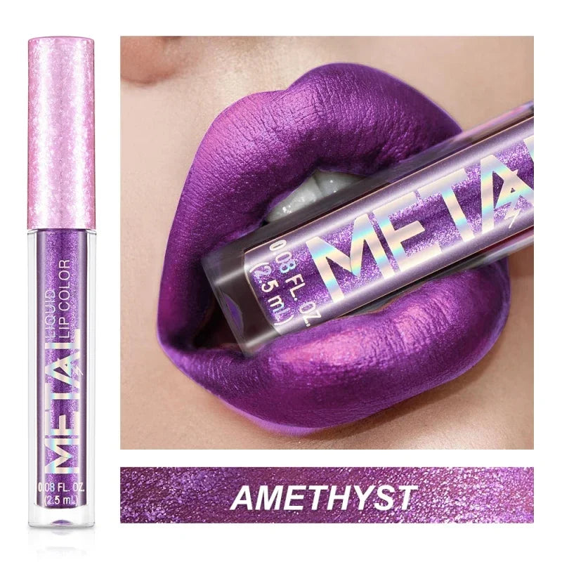 Rynx | Matte Glitter Liquid Lipstick Makeup Waterproof Non-sticky Cup Metal Lipstick Set Long-lasting Shiny Lip Color Shade Charming Lipstick
