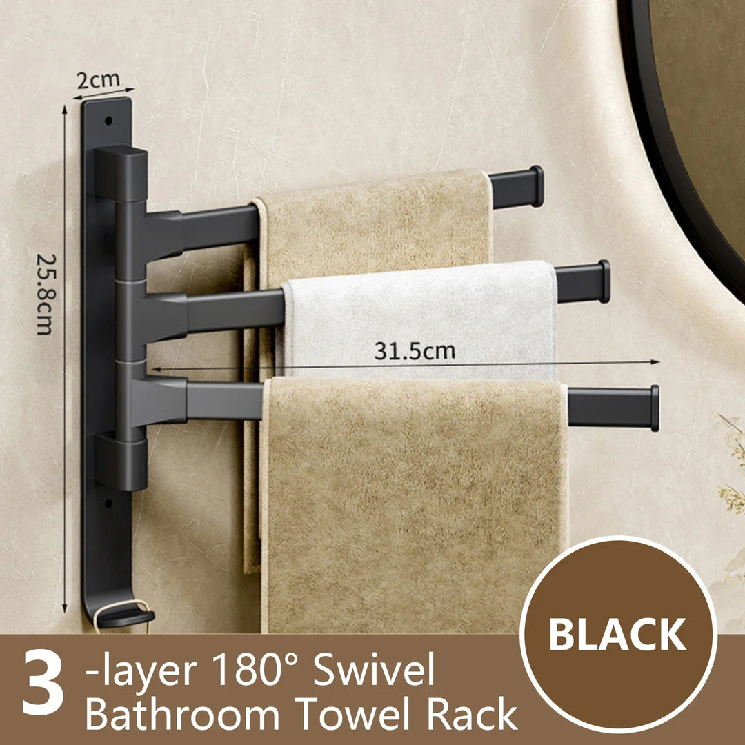 Lisslune | Bathroom Towel Holder Rotatable Towel Rack Space Aluminum 1/2/3/4/5-Bar Towel Holder Kitchen Shelf Kitchen Hanging Shelf Wall Mounted