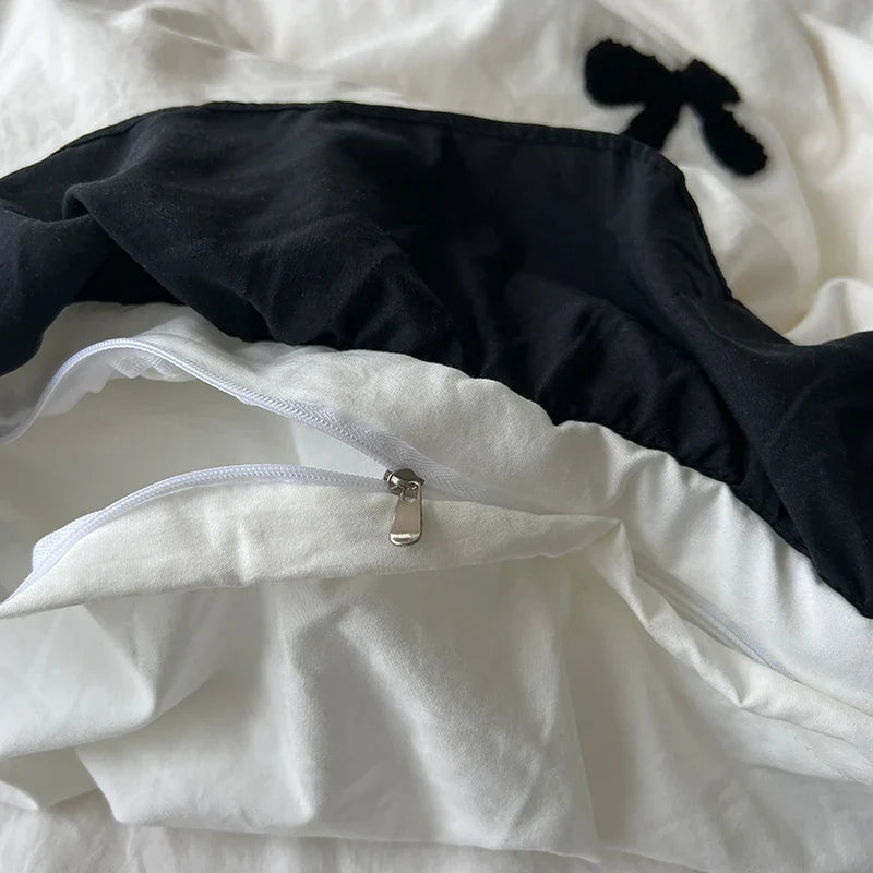 Rynx | Korean princess style Kawaii girls black bow bedding set skin-friendly soft duvet cover set bed sheets or bed skirt pillowcases