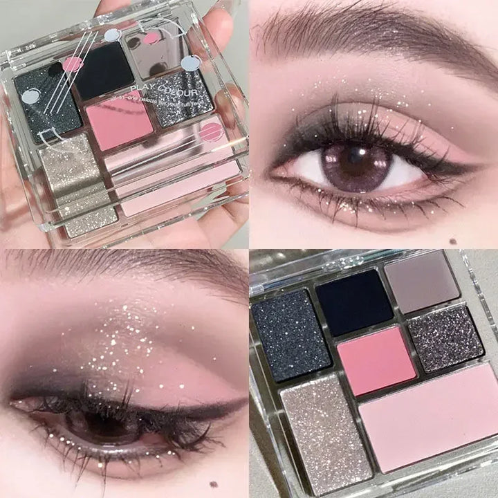Rynx | Shimmer Eyeshadow Palette 7 Colors Gray Powder Glitter Eyeshadow Black Korean Eye Makeup Cosmetics Maquillajes For Women Makeup