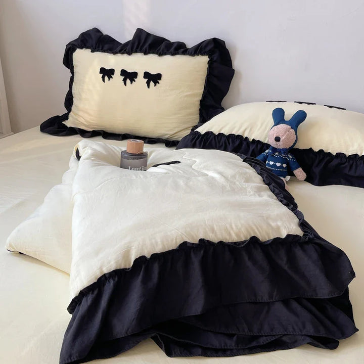 Lisslune | Einfarbige Klimaanlage Quilt Schwarze Schmetterlingsstickerei Einzelne Königin Bettwäsche Einfaches Rüschendesign Mädchen Kinder Quilt