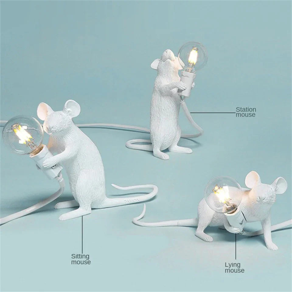 Lisslune | Modern LED Animal Table Lamps: Resin Rat, Cat, and Squirrel Night Lights
