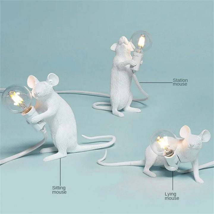 Lisslune | Modern LED Animal Table Lamps: Resin Rat, Cat, and Squirrel Night Lights