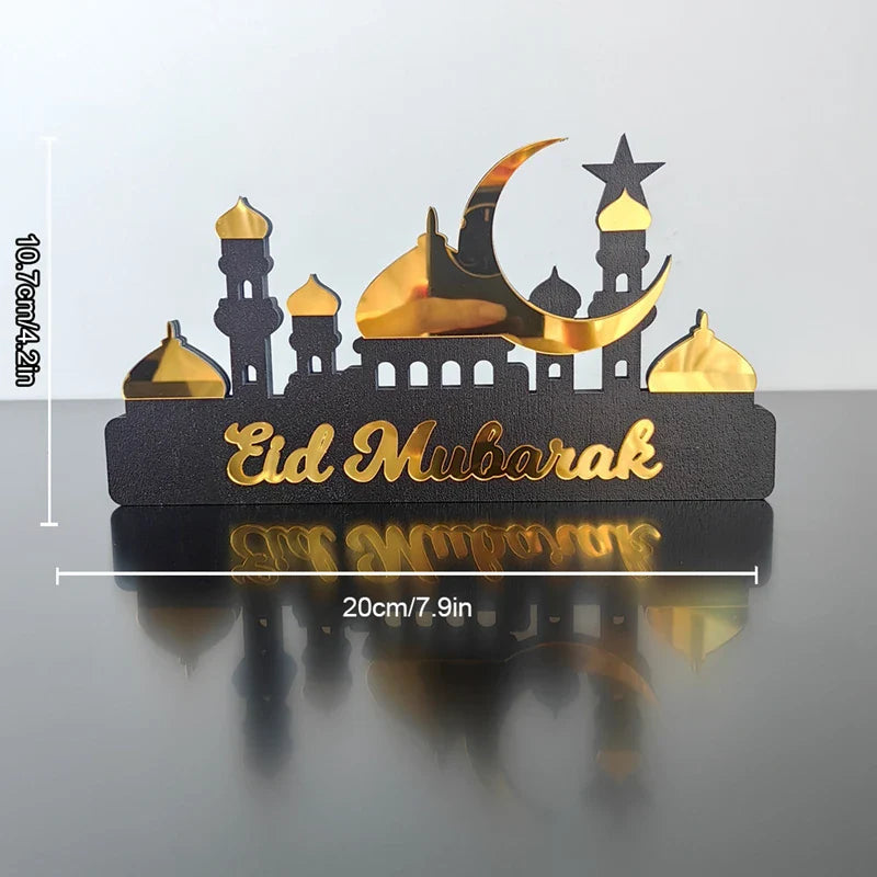 Rynx Ramadan Kareem Table Ornament Wood Acrylic Eid Mubarak Moon Star Castle DIY Table Decoration Islamic Celebration Home Decor