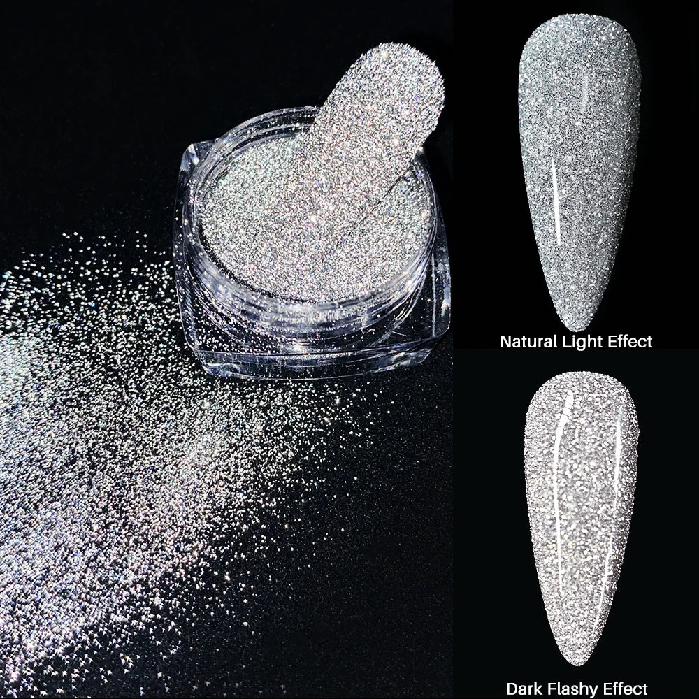 Rynx | 8 jar/set Reflective Diamond Glitter Nail Art Chrome Pigment Sparkling Flash Crystal Pigment Nails DIY Dust Nail Supplies