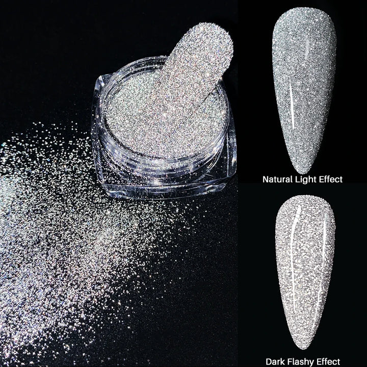 Rynx | 8 jar/set Reflective Diamond Glitter Nail Art Chrome Pigment Sparkling Flash Crystal Pigment Nails DIY Dust Nail Supplies