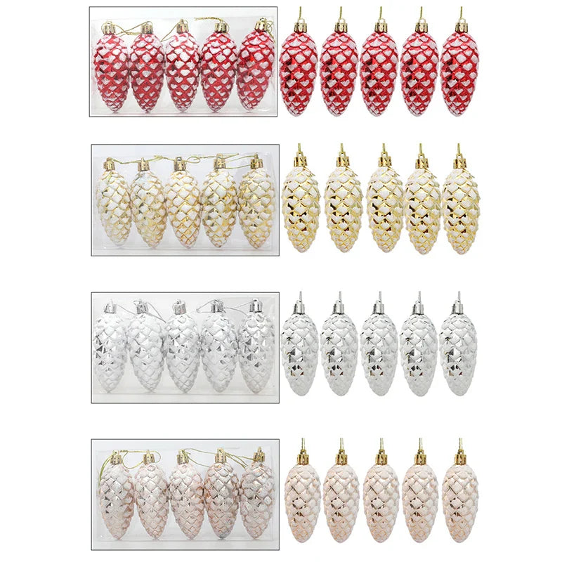 Rynx 5 pieces Christmas painted pine cone balls hanging ornaments Merry Christmas tree decoration for home Xmas ornament gift Navidad