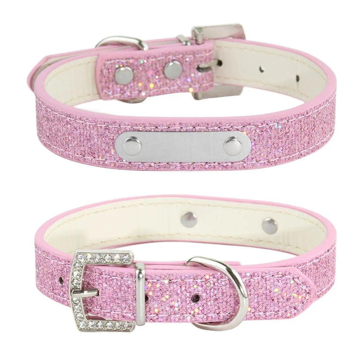 Lisslune | Glamorous Personalized Engraved Leather Dog Collar with Sparkling Accents