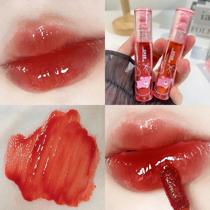 Rynx | Sweet Pink Bear Waterlight Lip Gloss Long-lasting Crystal Shiny Lip Lacquer Mirror Nude Liquid Lipstick Women's Lip Makeup Cosmetics