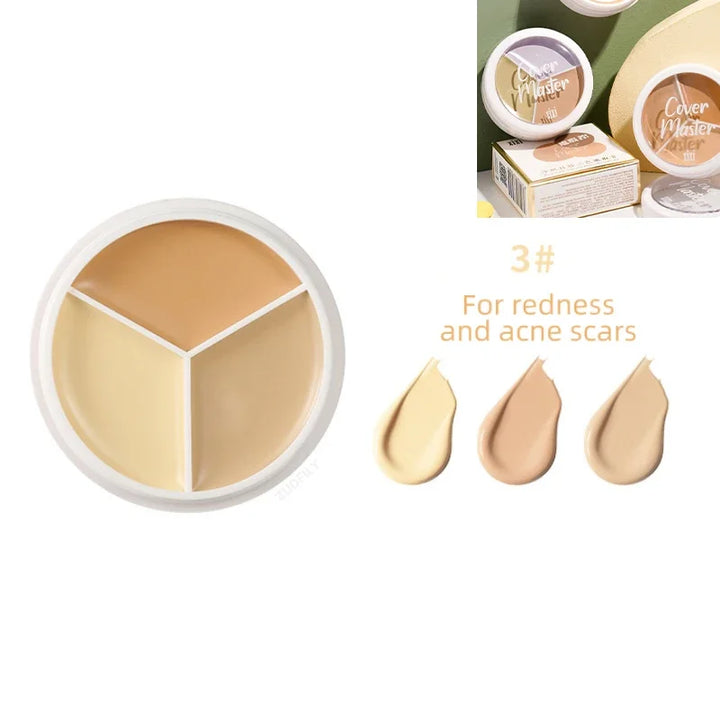 Lisslune | 3-Farben Concealer Palette Foundationscreme Vollabdeckung Geeignet für Alle Haut Gesicht Make-up Abdeckung Dunkle Ringe Akne Poren Cremebasis
