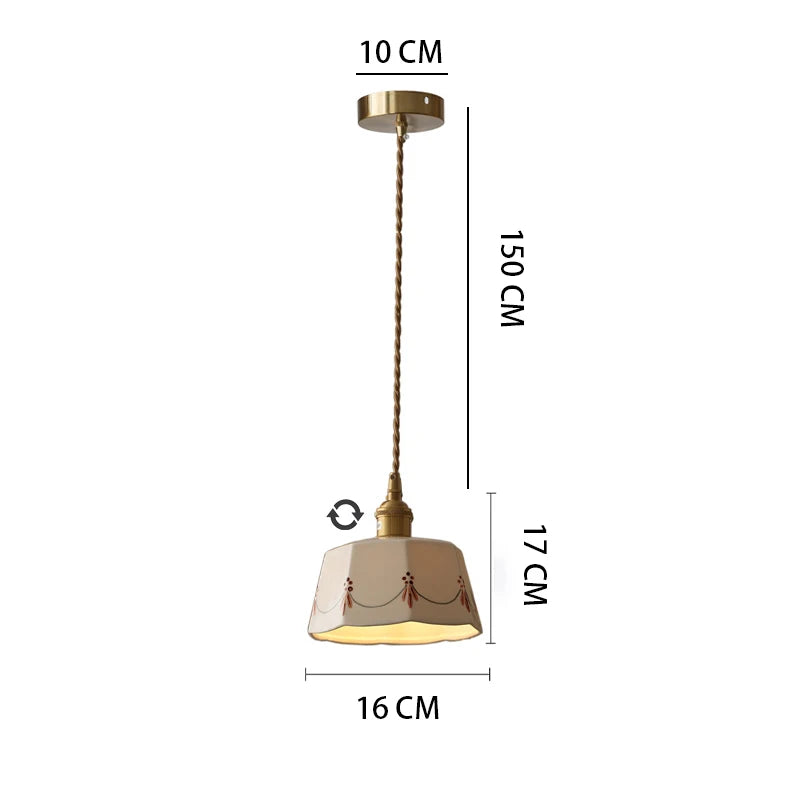 Lisslune | Japanese retro ceiling lamp made of embellished brass, printed ceramic