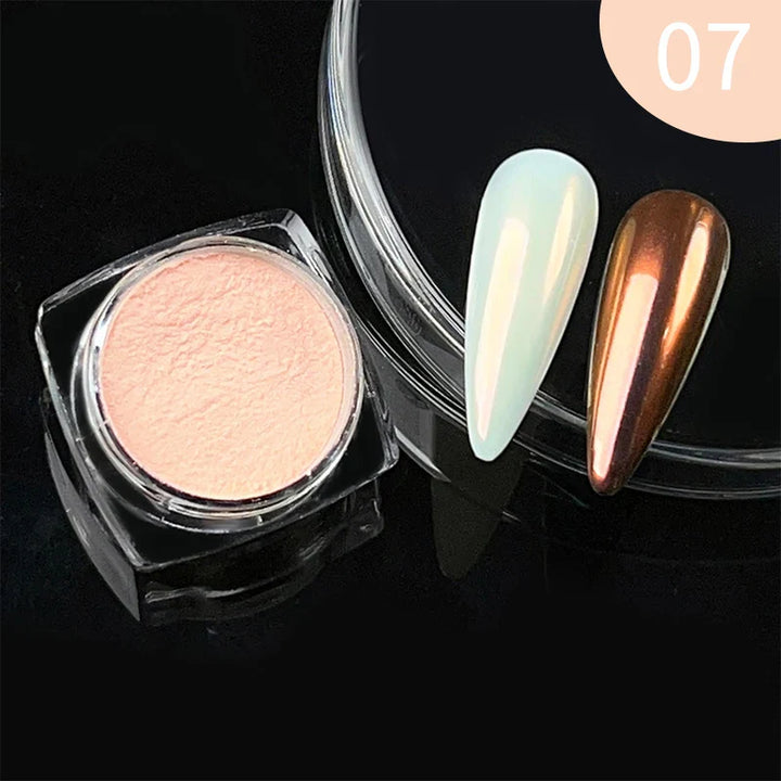 Rynx | Aurora Pearl White Nails Glitter Dust Chrome Gradient Rubbing on Powder Mirror Reflective Magnetic Pigment Nail Art Decorations