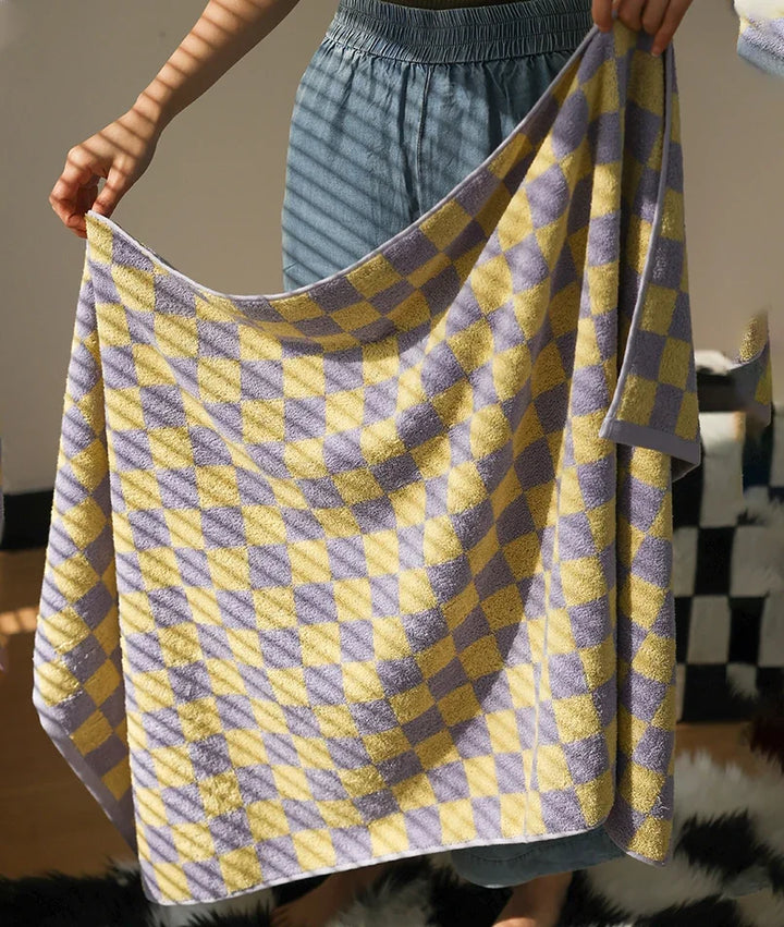 Rynx | Retro Chessboard Plaid Towels combed cotton yarn Jacquard face towel absorbent soft bath towel for home & hotel supplies
