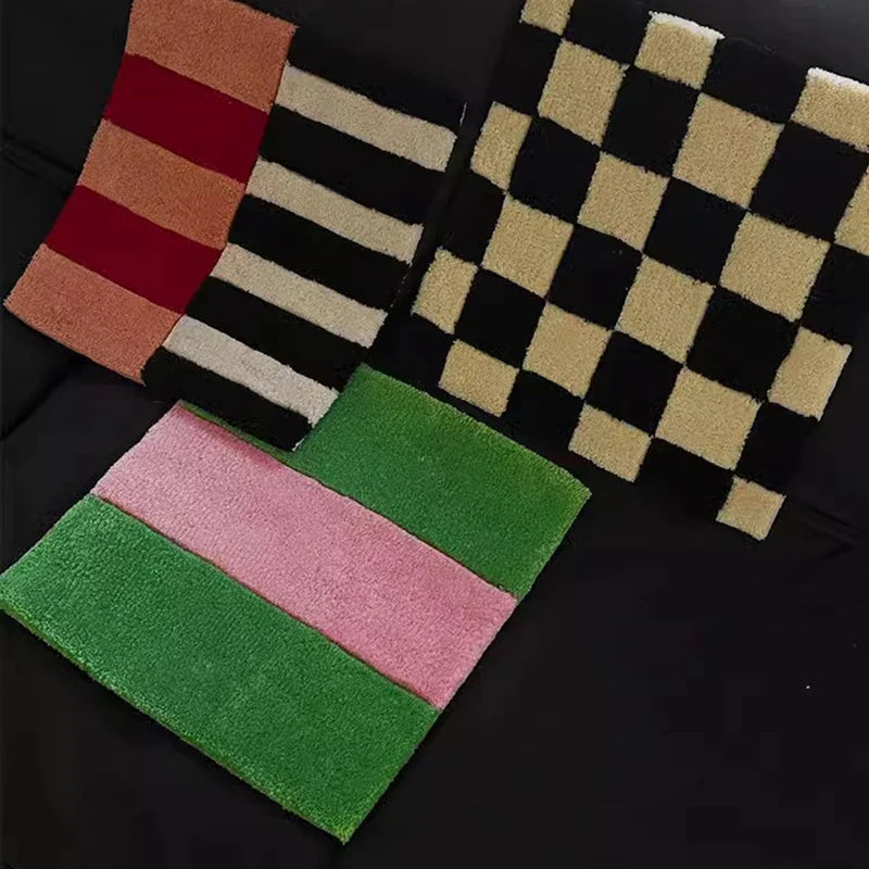 Rynx | Handmade Tufting Seat Cushion Mat Soft Square Geometric Grid Chair Sofa Pad Hanging Wall Decoration Tapestry Home and Office Decoration