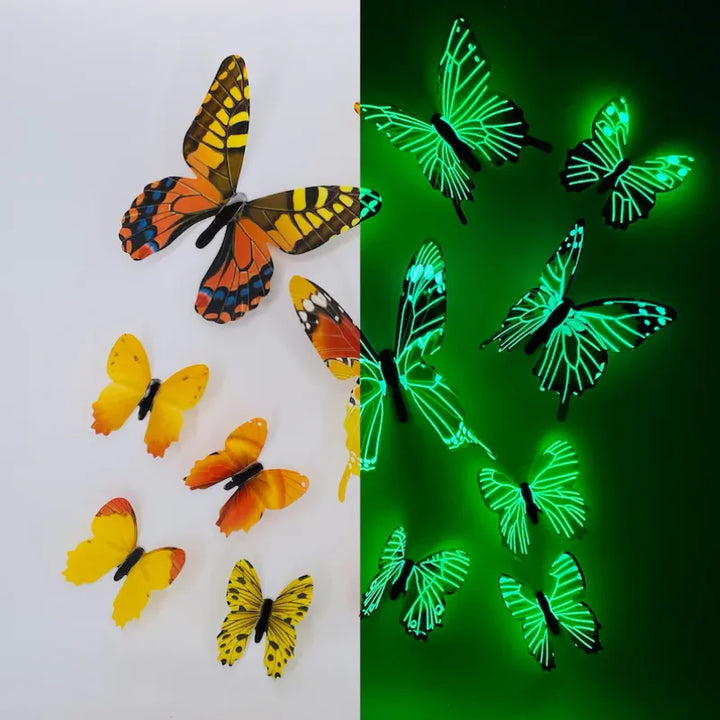 Rynx New 12Pcs Fashion 3D Glowing Butterfly Creative Wall Stickers For DIY Wall Stickers Modern Wall Art Home Decor DIY Gift