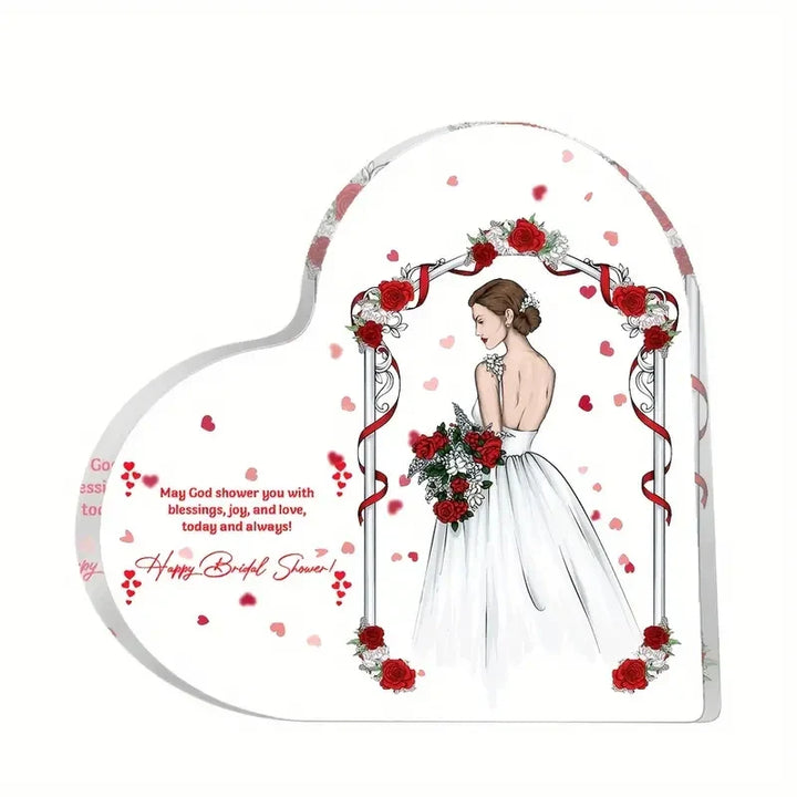 Rynx | Woman Husband Flower Pattern Acrylic Heart Plate Wedding Anniversary Gift for Loved One Living Room Memory Table Decoration