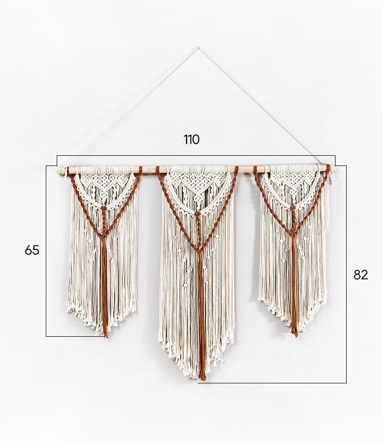 Rynx | Large Macrame Wall Tapestry Handcrafted Cotton Rope Tassel Pendant Wall Hanging Rug with Wooden Stick Handwoven Bohemia Tassel