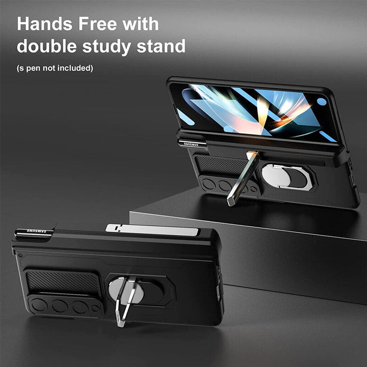Lisslune | Luxury Case with S Pen Holder and Hinge Screen Protection Ring Stand Case for Samsung Galaxy Z Fold 5 Z Fold 4