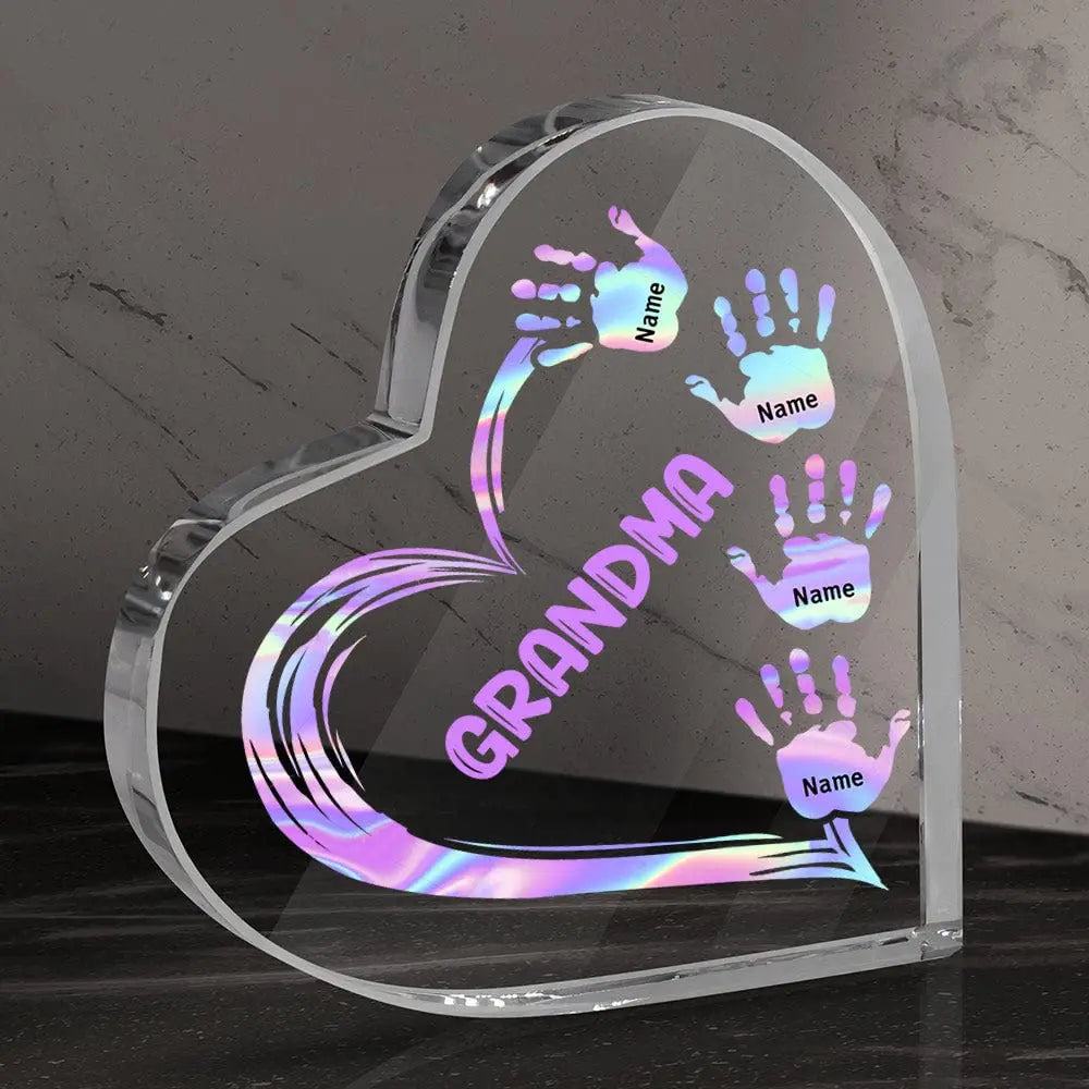 Rynx | Hand print grandmother print acrylic heart plaque grandmother birthday gifts son for grandmother keepsake bedroom table desk decor