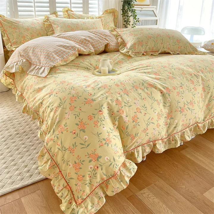 Rynx Princess Style Ruffled 100% Cotton Duvet Cover Set or Single Duvet Covers Floral Soft Duvet Cover Cotton Sweet Duvet Covers