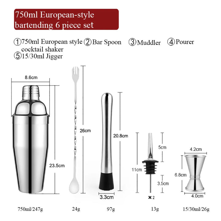 Lisslune | 550 ml/750 ml Stainless Steel Cocktail Shaker Mixer Drink Bartender Set Bar Set Tools With Wine Rack Stand Tool for Birthday Gift
