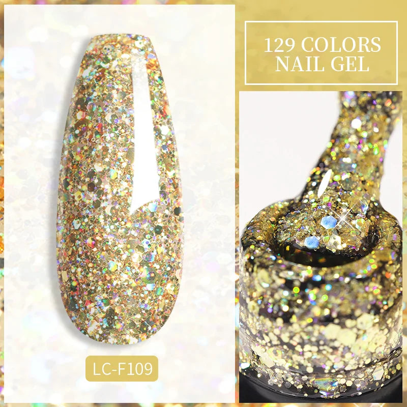 Rynx | 7ml Glitter Gel Nail Polish Semi Permanent Sequins Soak Off UV Gel Colorful DIY Nail Art Polishes
