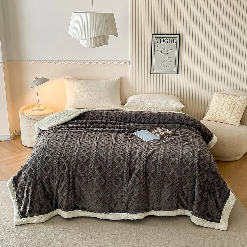 Rynx | Solid Fleece Blanket Bed Throw Blankets Thick Fluffy Warm Soft Travel Blanket Double Layer Plush Blanket Winter for Sofa Couch