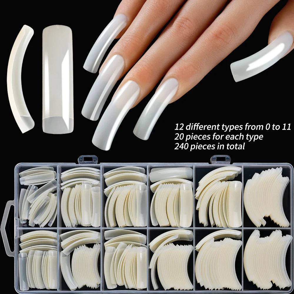 Rynx | 240PC Hawk Curve Long Square Plastic Nails 12 Size XXL Extra Deep Curve Full Cover Acrylic Artificial Tips Eagle Claw Nail Extension Tip
