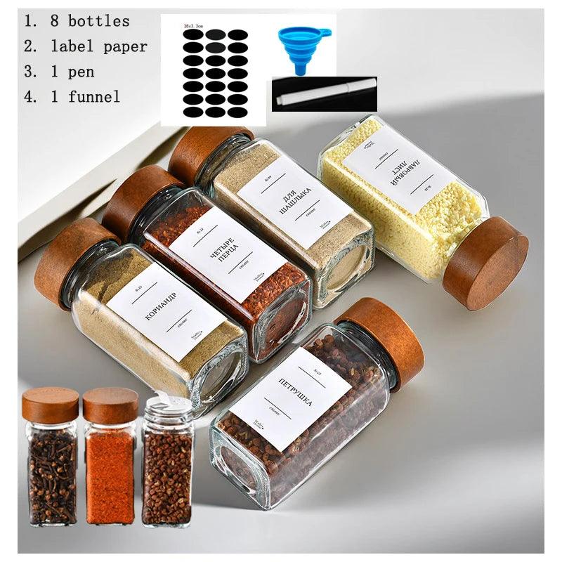 Lisslune | Elegant 40oz moisture-proof square glass spice container with acacia wood lid