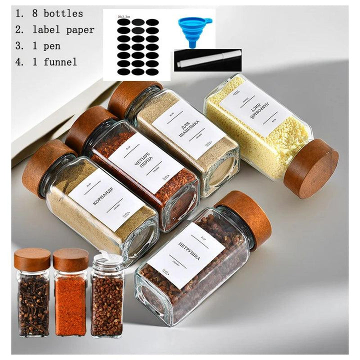 Lisslune | Elegant 40oz moisture-proof square glass spice container with acacia wood lid