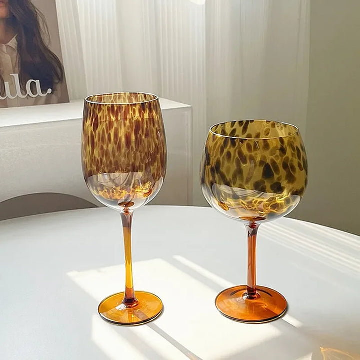 Lisslune | Vintage Amber Leopard-Print Wine Glass