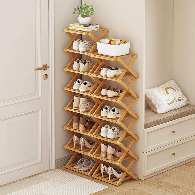 Lisslune | Elegant expandable shoe rack made of bamboo with customizable shelf options
