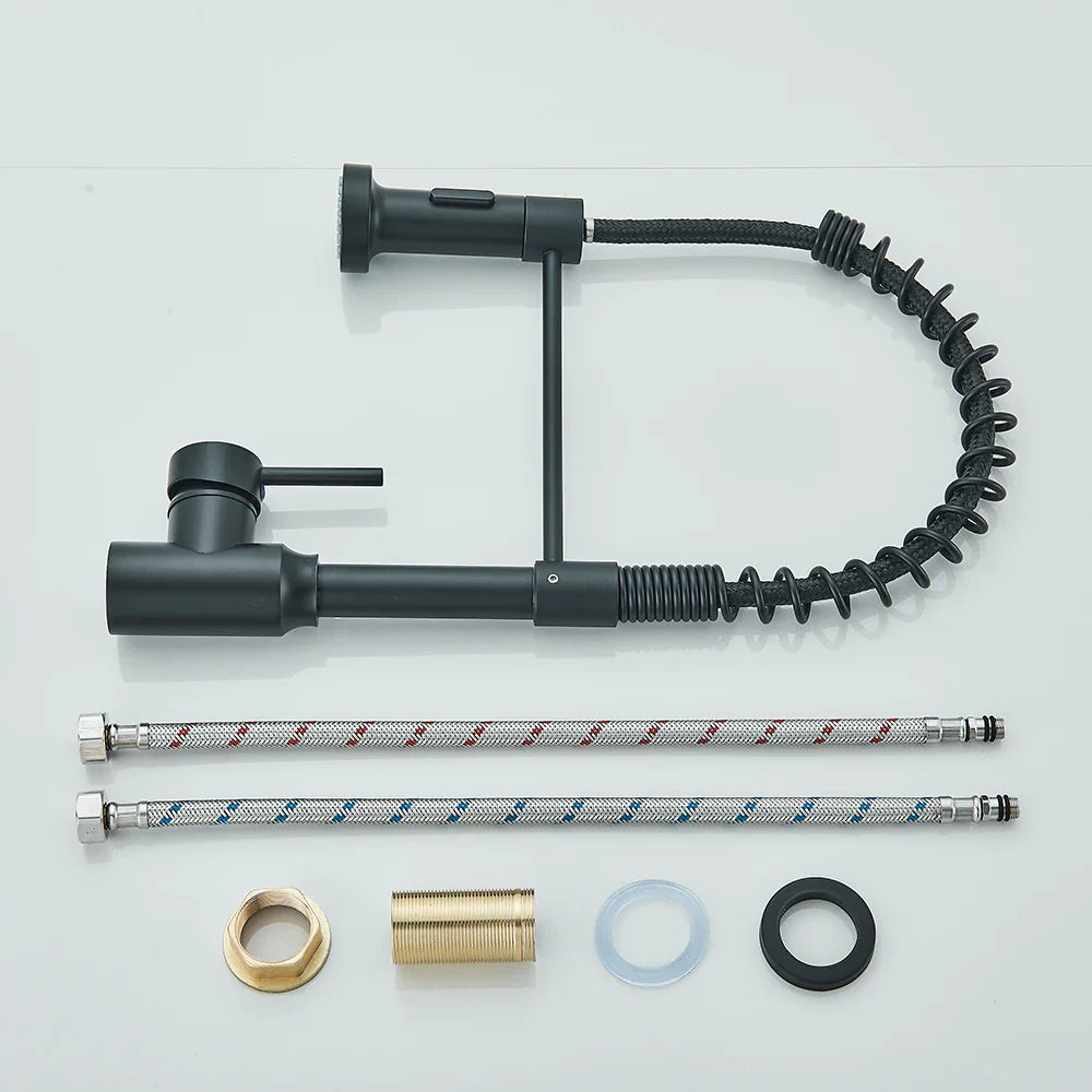 Rynx | Matte Black Kitchen Sink Faucet Single Lever Spring Hot and Cold Water Spout Mount Bathroom Chrome Kitchen Tap