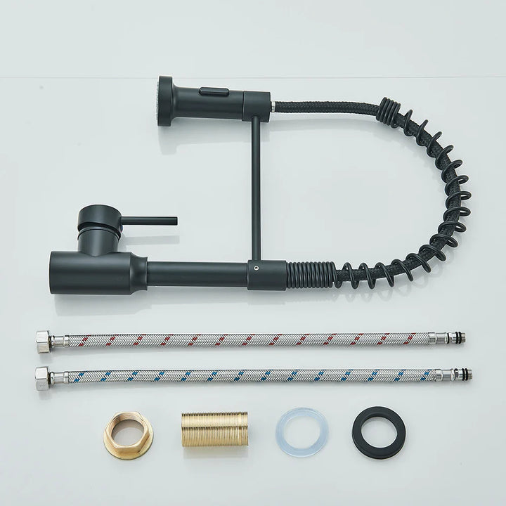Rynx | Matte Black Kitchen Sink Faucet Single Lever Spring Hot and Cold Water Spout Mount Bathroom Chrome Kitchen Tap