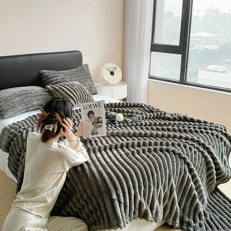 Rynx | Light Luxury Rabbit Plush Blanket for Autumn and Winter Warmth, Milk Fleece Sofa Cover Blanket, Coral Fleece Thick Office Blanket