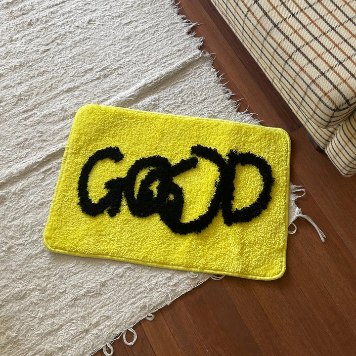 Rynx | Yellow Tufting Letters Good Bathroom Mat Carpet Area Rug Welcome Mat Floor Bathtub Edge Absorbent Non-Slip Pad Home Decoration 40x60cm