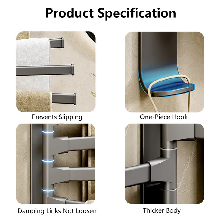 Lisslune | Bathroom Towel Holder Rotatable Towel Rack Space Aluminum 1/2/3/4/5-Bar Towel Holder Kitchen Shelf Kitchen Hanging Shelf Wall Mounted