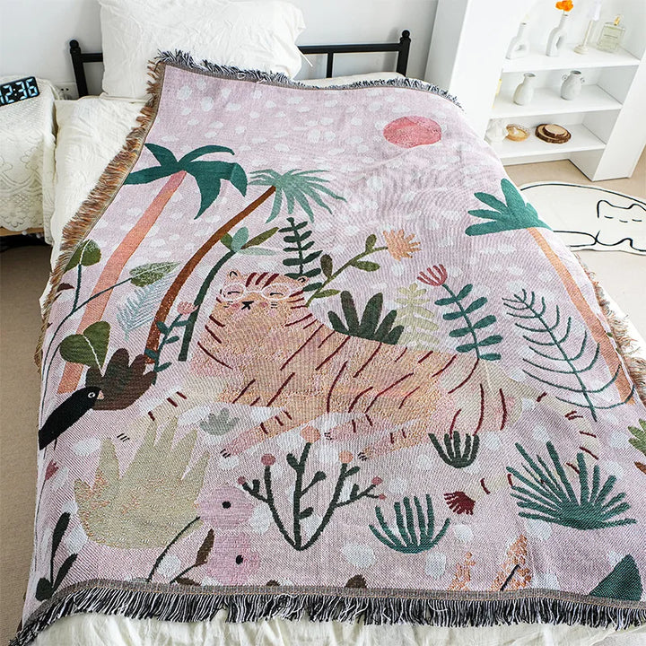 Rynx | Textile City In Pink Glasses Tiger Throw Blanket Nordic Sofa Towel Home Decor Wall Tapestry Bedspread Cartoon Picnic Blanket 125x150cm