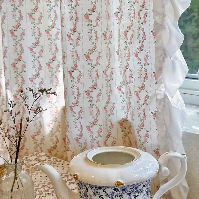 Rynx | Printed Cotton Curtain Pastoral Floral Divider Half Curtain Door Curtain French Style Fresh and Elegant Room Decoration