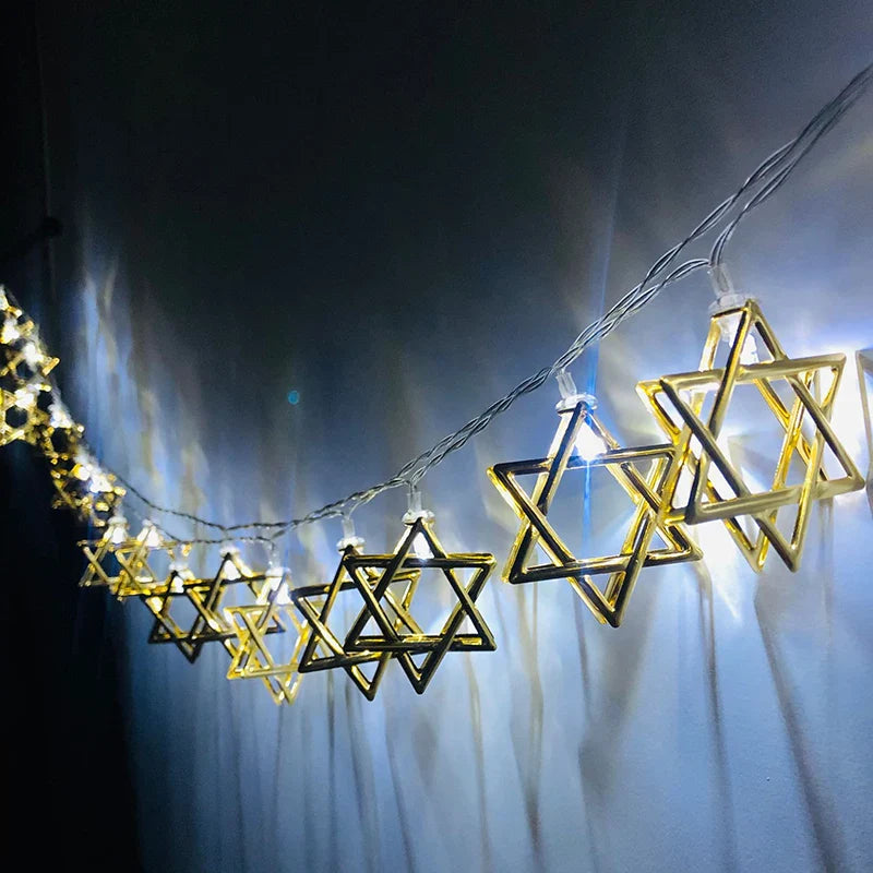 Rynx 1.65M 10LED Judaism Mogen David Star Lights String Hanukkah Shavuot Jewish Festival of Dedication Menorah Party Supplies
