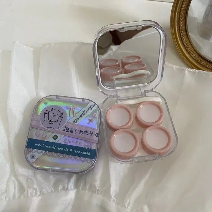 Rynx | Cute Tissue Mini Contact Lens Case Cartoon Rabbit Box Travel Portable Lens Case Square Box Lens Box Container Clip Stick Lens Box