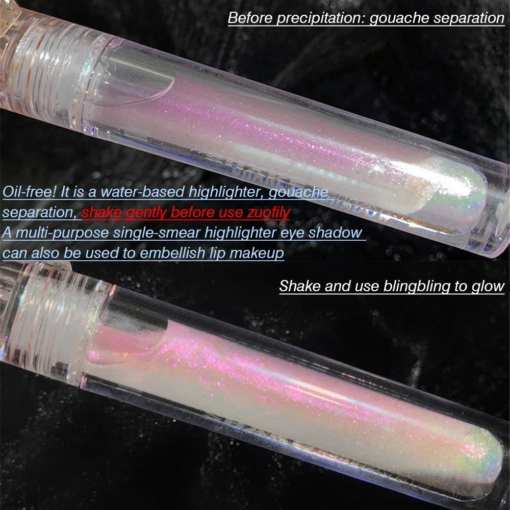 Rynx | Purple Blue Glitter Liquid Highlighter Water Light Diamond Polarized Liquid Eye Color Bright Crystal Gloss Palette Cosmetics