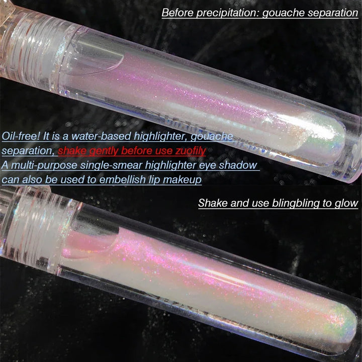 Rynx | Purple Blue Glitter Liquid Highlighter Water Light Diamond Polarized Liquid Eye Color Bright Crystal Gloss Palette Cosmetics