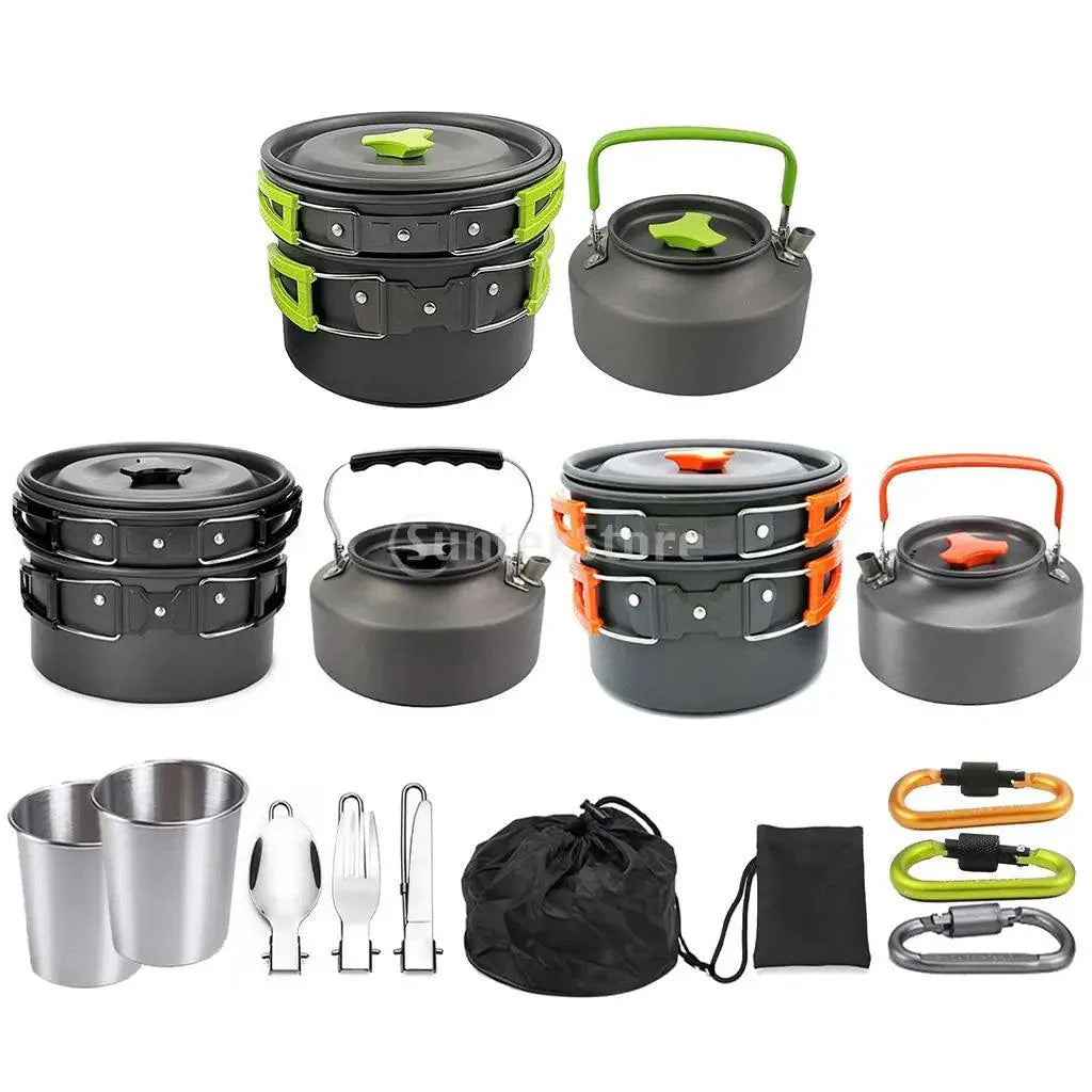 Lisslune | All-in-one Portable Camping Cook Set with Non-stick Cookware, Kettle and Foldable Cutlery for Outdoor Sports Adventures