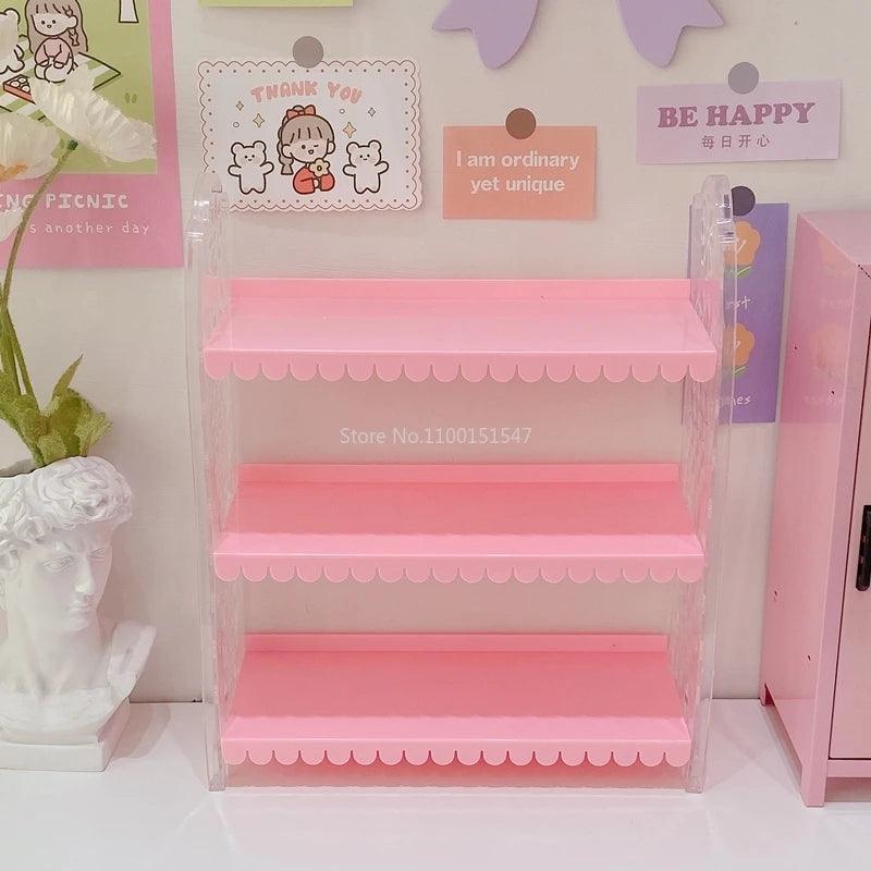Lisslune | Chic Pink Lace 3-Tier Organizer for Dolls and Cosmetics