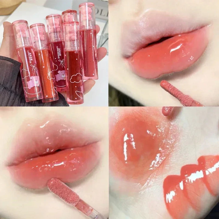 Rynx | Cute Bear Lip Gloss Crystal Jelly Mirror Waterproof Liquid Lipstick Moisturizing Reducing Lip Wrinkles Long-lasting Lip Tint Makeup