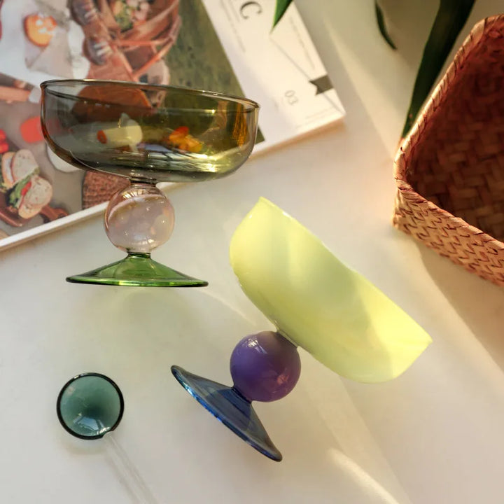 Rynx | Stained Glass Goblet Ice Dessert Bowl Colorful Transparent Cup Fruit Salad Borosilicate Glass Bowl Heat Resistant Glass